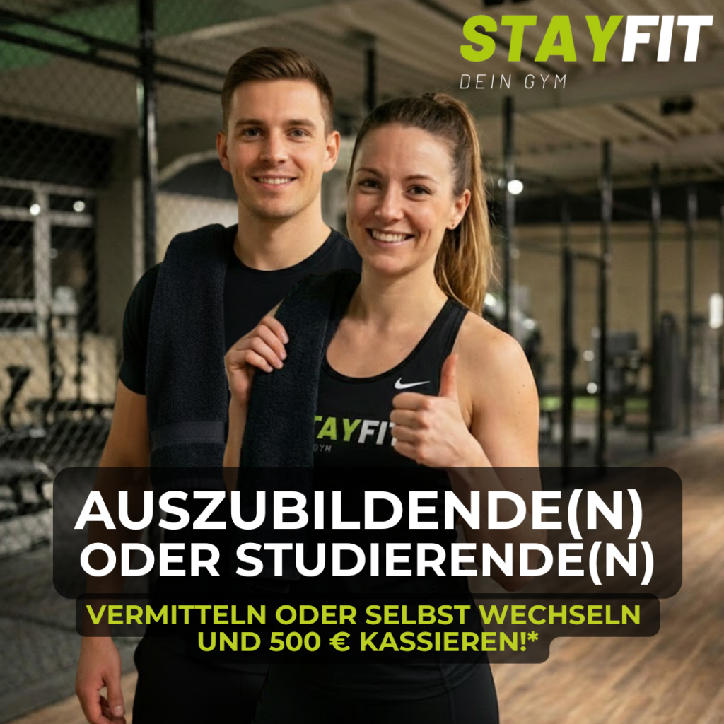 Wir suchen keine 08/15-Mitarbeiter. Wir suchen Menschen mit Herz und Power, die jeden Tag mit Sinn füllen - indem sie anderen helfen, gesund, stark & glücklich zu leben. 💪 👊 2 Wege zu uns: 1️⃣ Ausbildung Sport- & Fitnesskaufmann/-frau (IHK) + Sport- & Gesundheitstrainer:in (Doppelabschluss + bis zu 17 Lizenzen) 2️⃣ Duales Bachelorstudium Fitnesswissenschaft & Fitnessökonomie (international anerkannt, + bis zu 13 Lizenzen) 🚀 Warum wechseln? Raus aus der Massenabfertigung - hier zählt jeder Mensch Arbeiten mit iPad-Trainingsplänen & modernster Technik Zukunftssicherer Beruf mit Sinn Du hilfst Menschen, glücklich alt zu werden 💶 500 € für Dich: 250 € bei Vertragsunterschrift 250 € nach Probezeit 📅 Start: Zu sofort, alternativ 01.08.2026 / 01.10.2026 - begrenzte Plätze! Optional: Vorab-Praktikum zum Kennenlernen. 📢 Kennst du jemanden, der perfekt passt? Markiere ihn/sie 👇 - bevor dir jemand das Kopfgeld vor der Nase wegschnappt! 📩 Jetzt kurz und knapp per E-Mail bewerben - Chance sichern! * Teilnahmebedingungen (Kurzfassung): Gilt für erfolgreiche Vermittlung oder Selbstbewerbung. Nicht für Personen im aktuellen Bewerberpool. Prämie in 2 Raten (250 € + 250 €) bei Vertragsunterschrift & Probezeitende. Auswahl durch STAY FIT - Dein Gym.